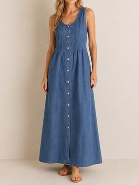 Vintage R&R Rest & Relaxation Chambray Denim Maxi Dress Butter Mom Size Large